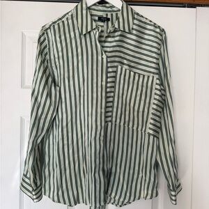 Rails Silk Green Striped Button-Up Shirt